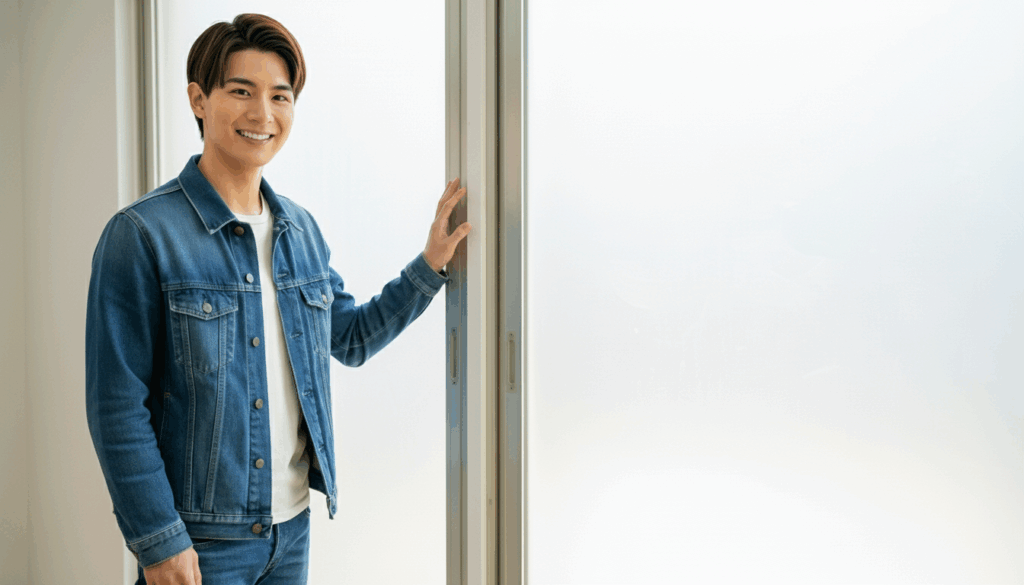 窓の前に立つ男性