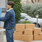 トラックに積み荷する男性