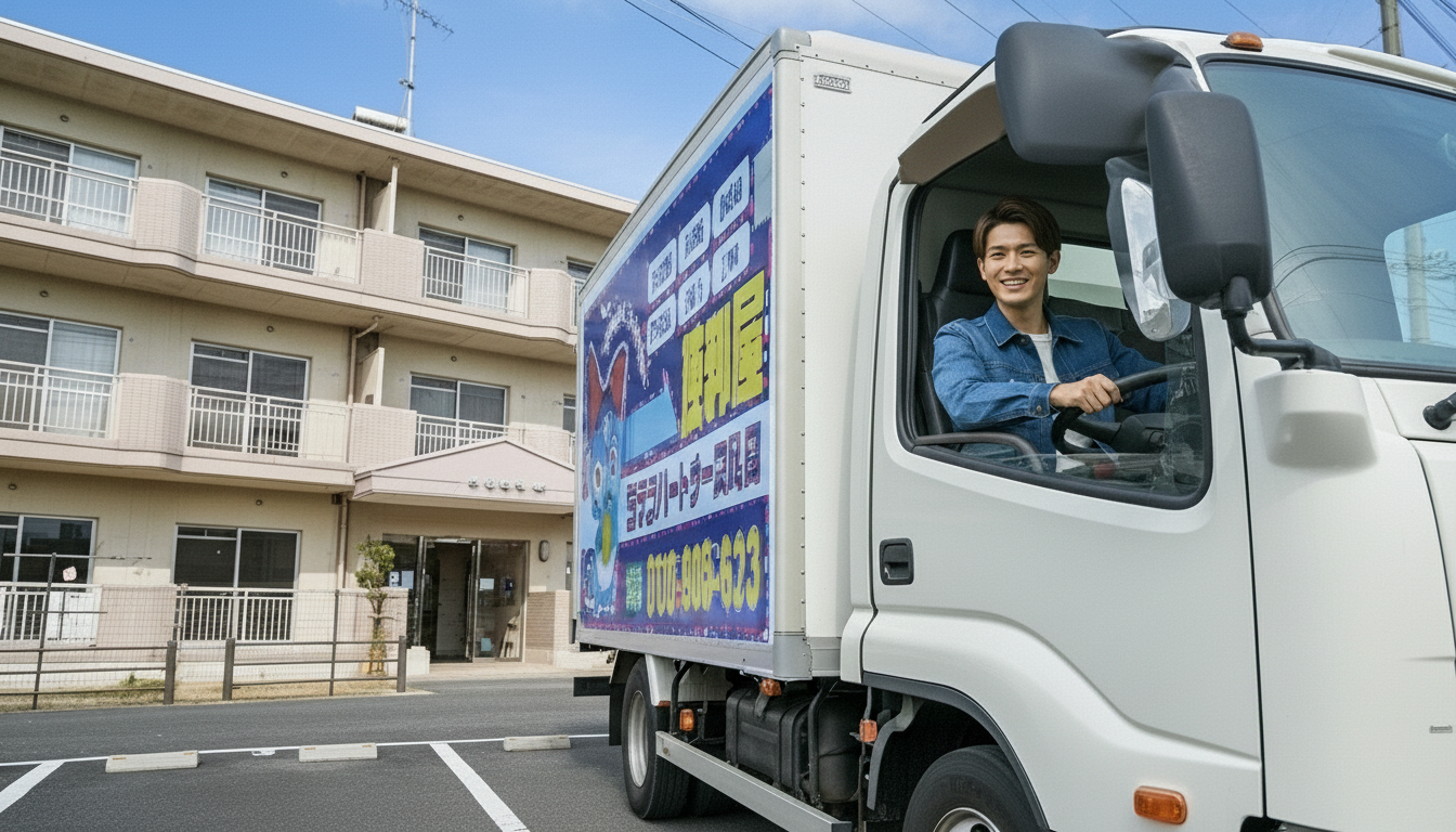 団地前に停まるトラック
