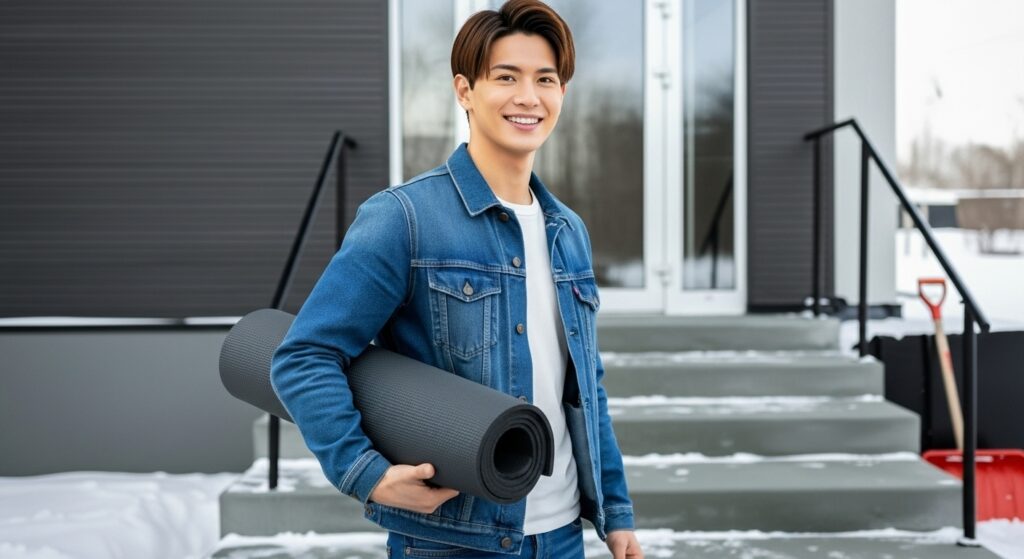 マットを抱える男性