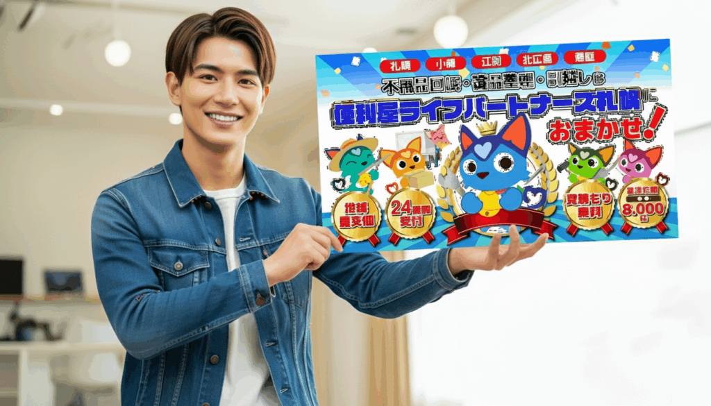 パネルを持つ男性