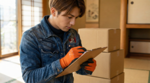 査定中の男性スタッフ