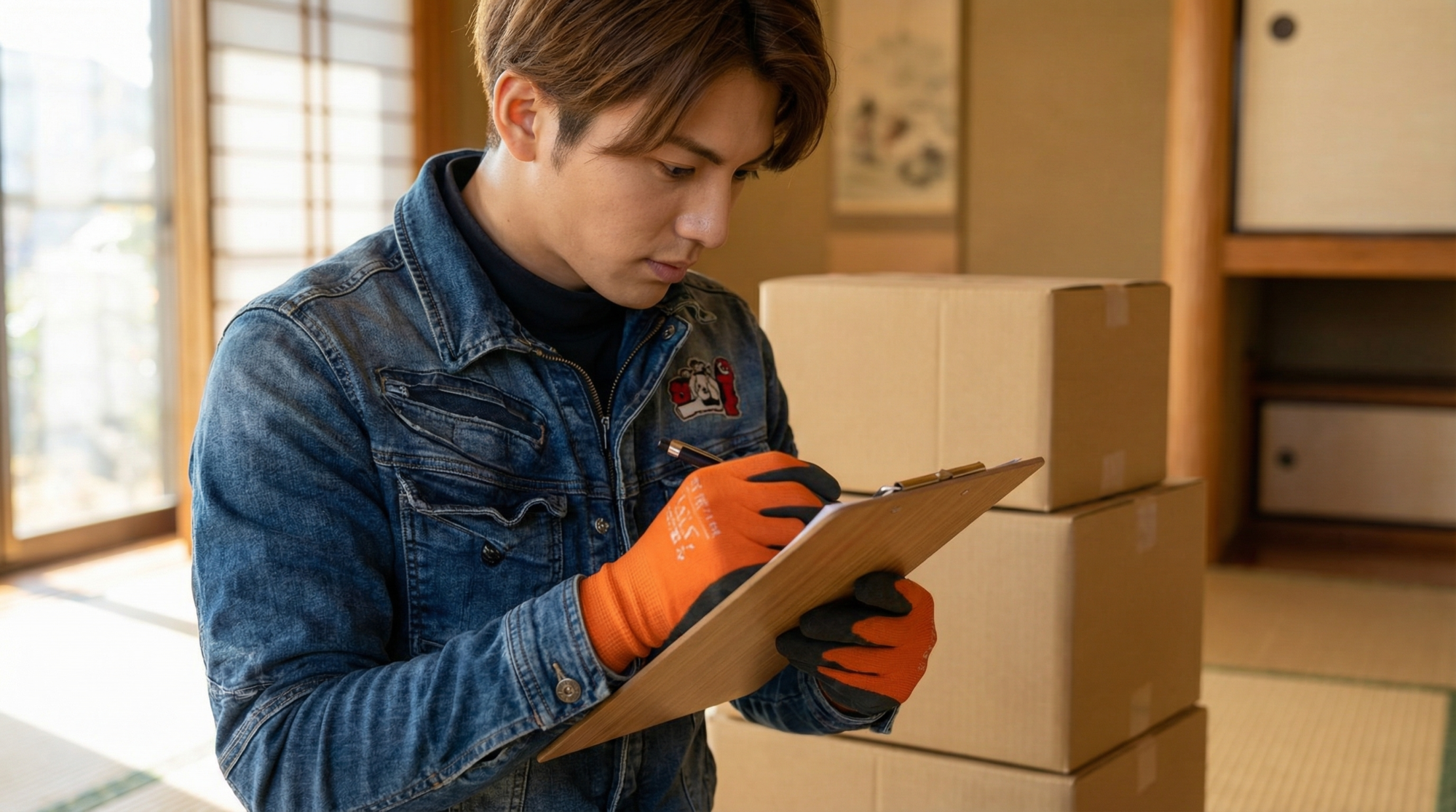 査定中の男性スタッフ
