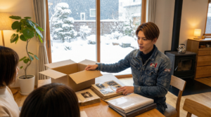 説明をする男性スタッフ