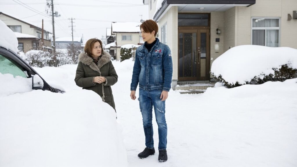 除雪に困る女性