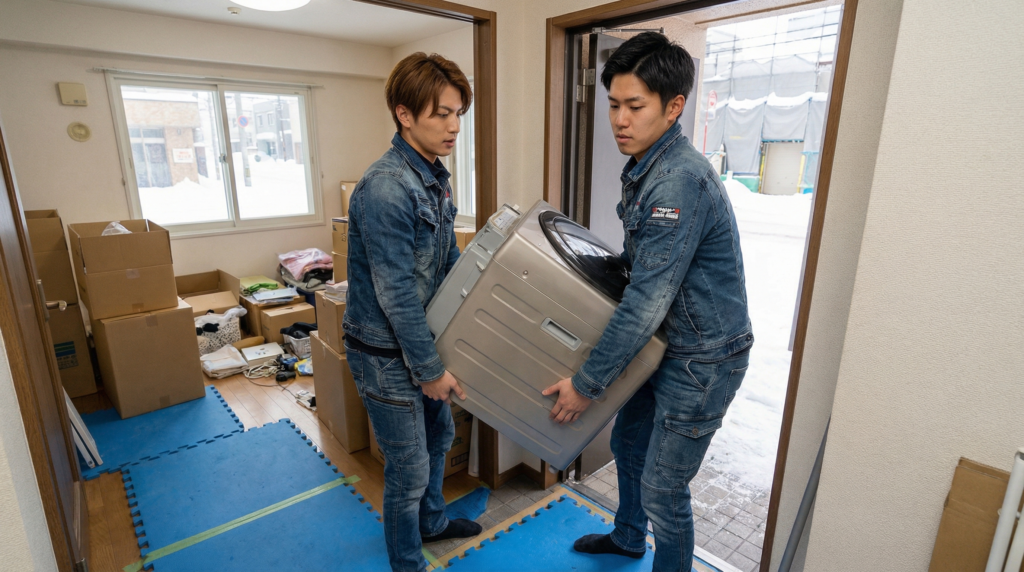 洗濯機を運び出す便利屋スタッフ