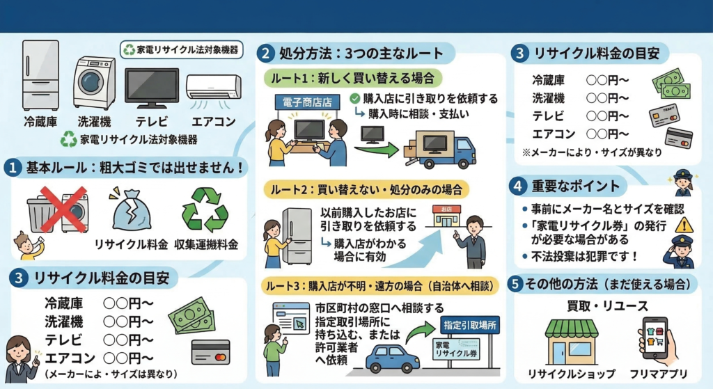 家電リサイクル法とは何か/対象品目(冷蔵庫・洗濯機・テレビ・エアコン)
