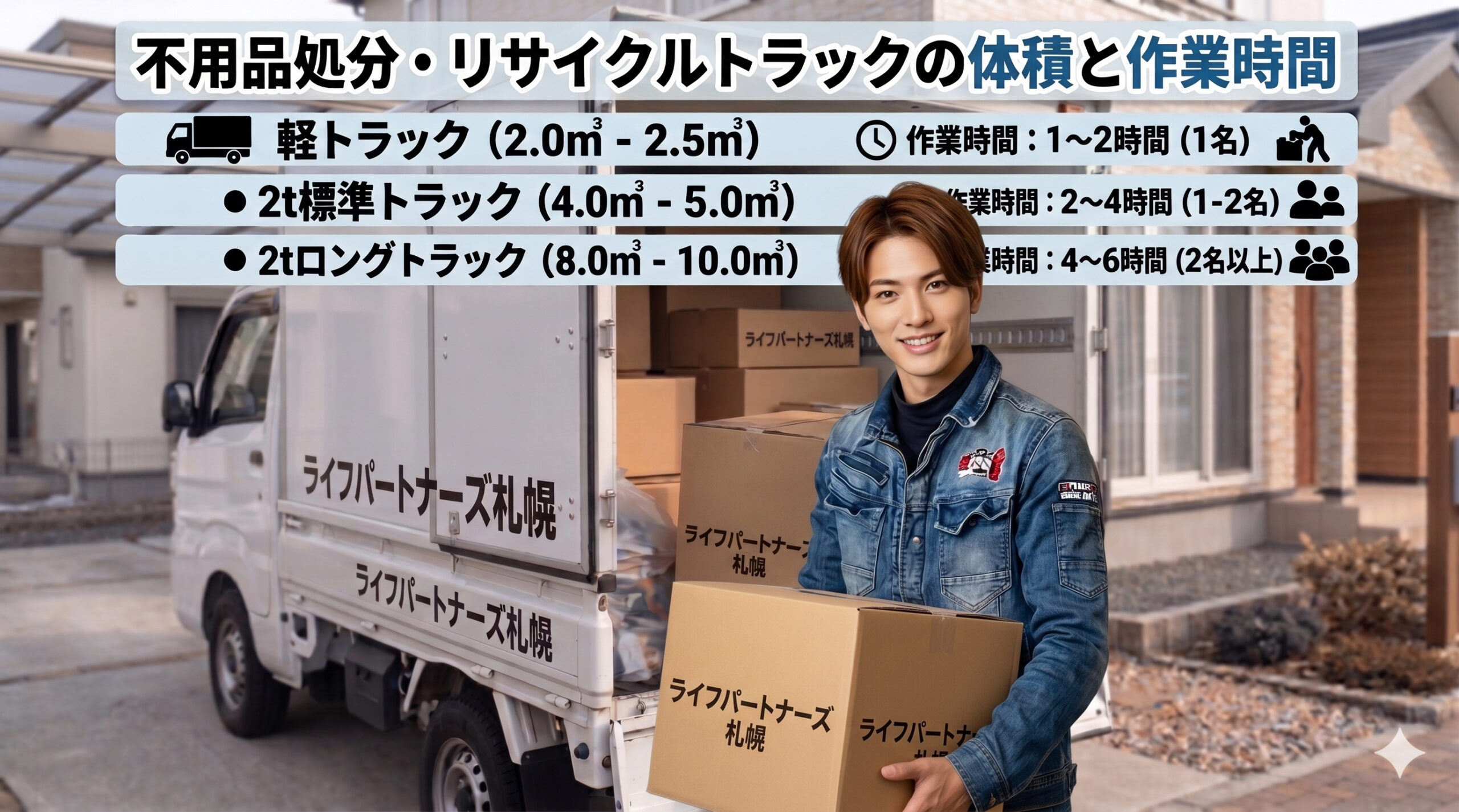 トラックで不用品を積み込む男性スタッフ