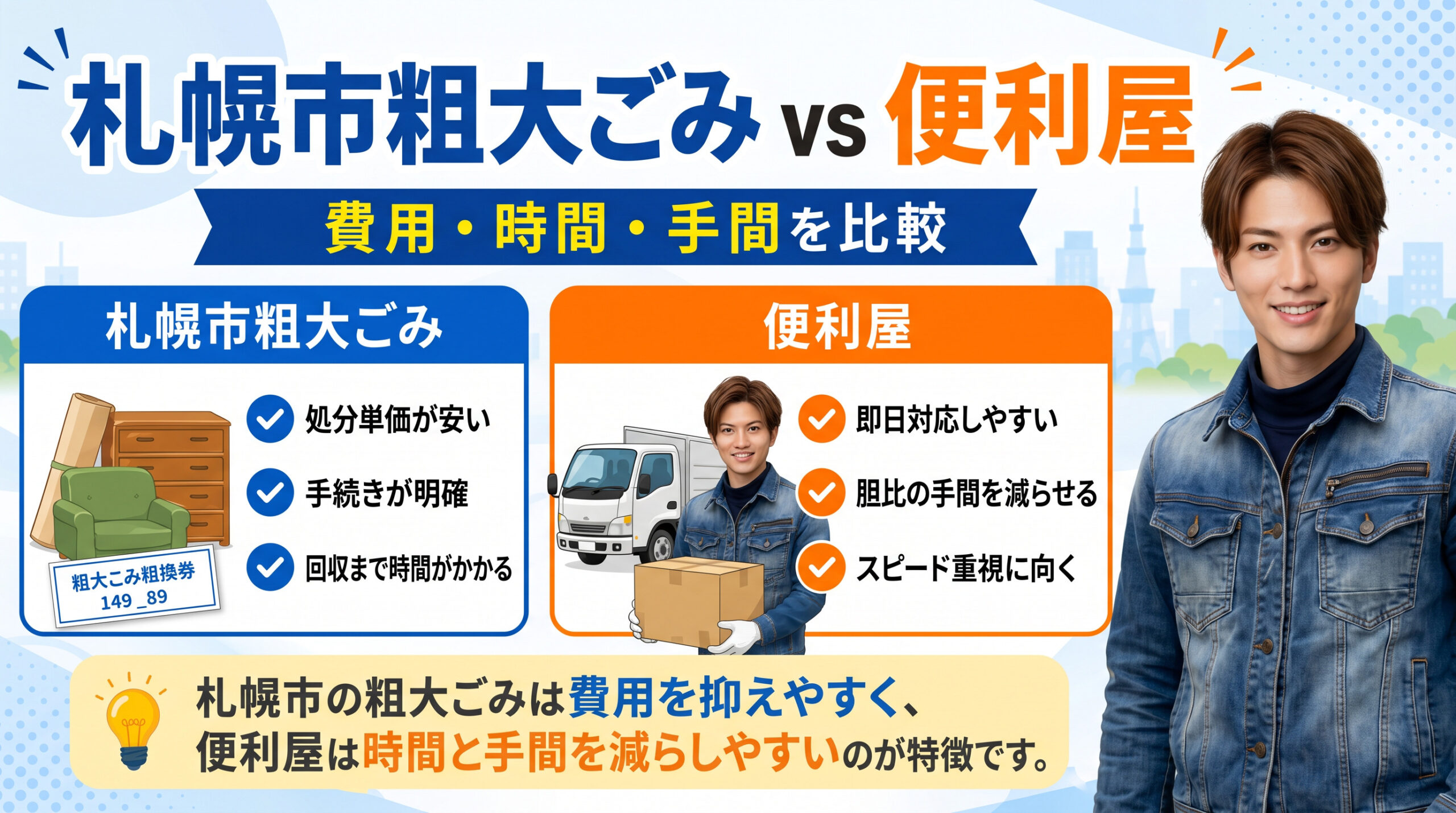 札幌市粗大ごみと便利屋サービスの違いを比較した案内画像