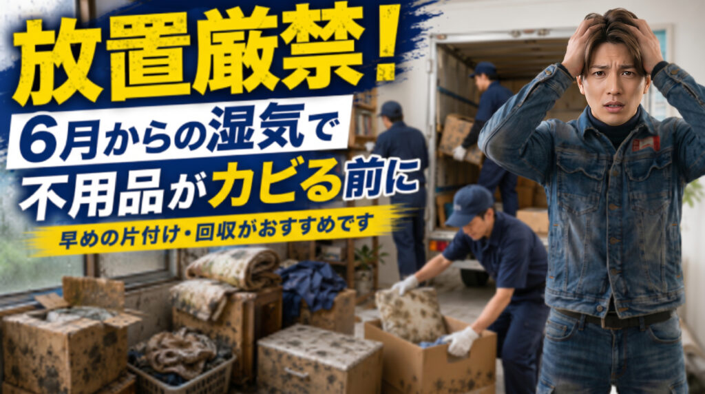梅雨前のカビ対策と不用品片付けを呼びかける便利屋サービス画像