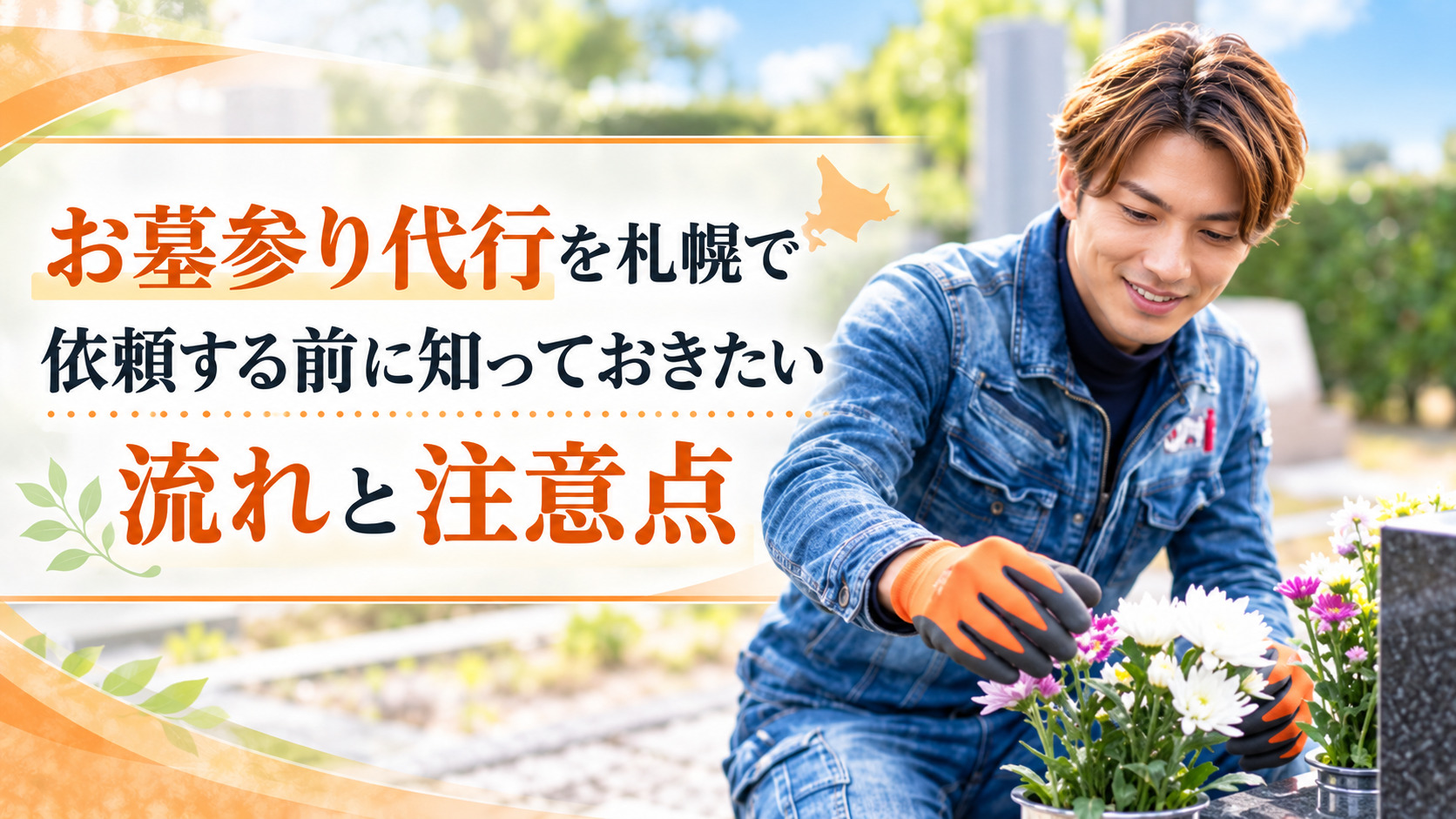 札幌でお墓参り代行を行う便利屋スタッフと流れ・注意点の案内画像