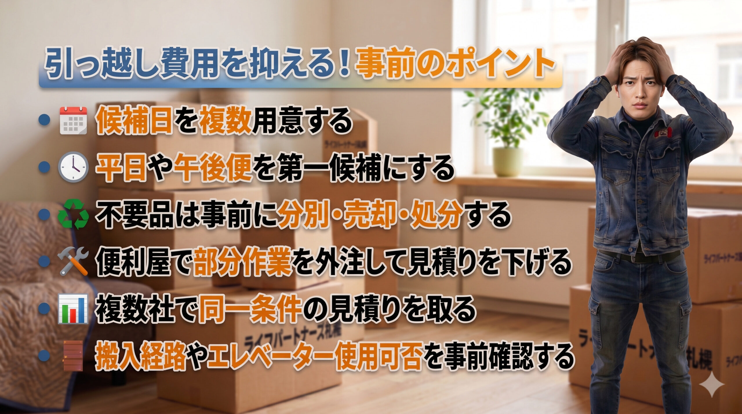 引っ越し費用を抑えるポイントを解説するイメージ画像