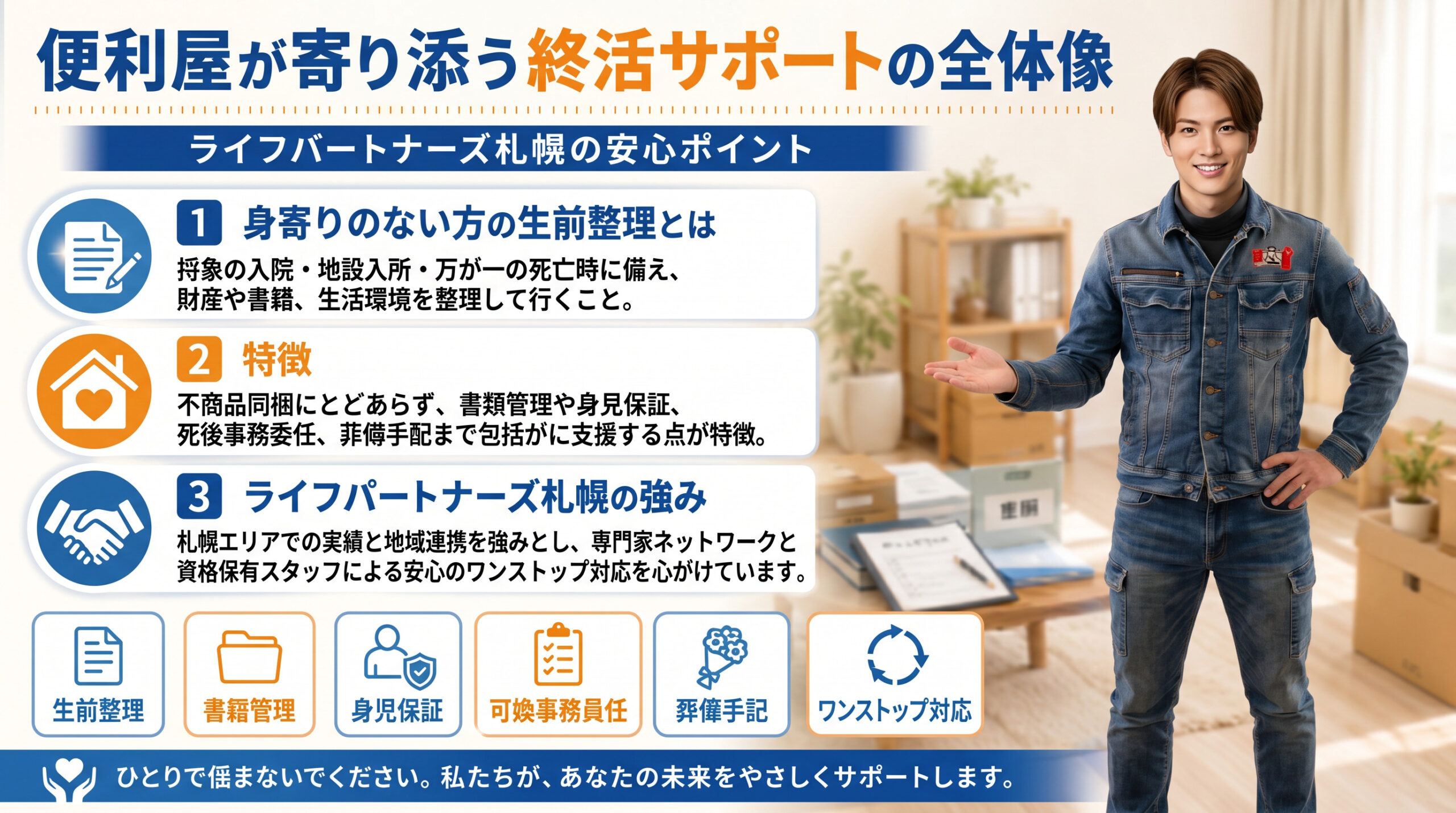 札幌の便利屋による終活サポートと生前整理の案内チラシ