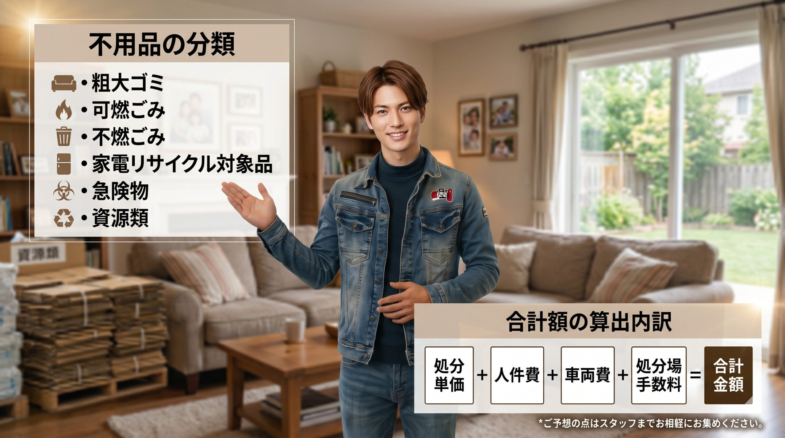 不用品の分類や料金内訳を解説する便利屋サービスイメージ