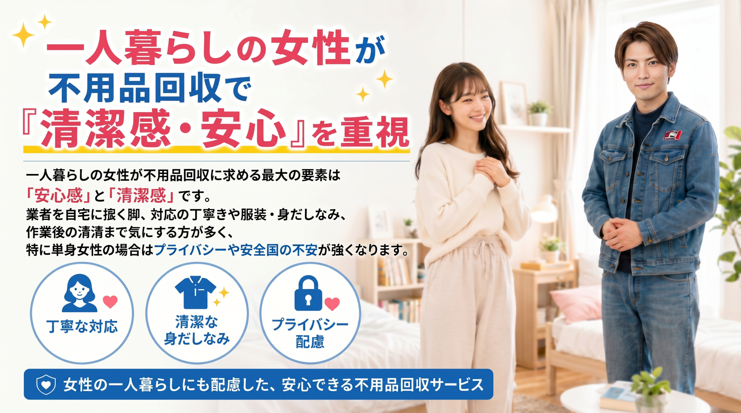 女性でも安心して相談できる不用品回収サービスを紹介する案内画像