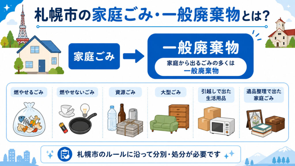 札幌市の家庭ごみが一般廃棄物にあたることを説明する図解