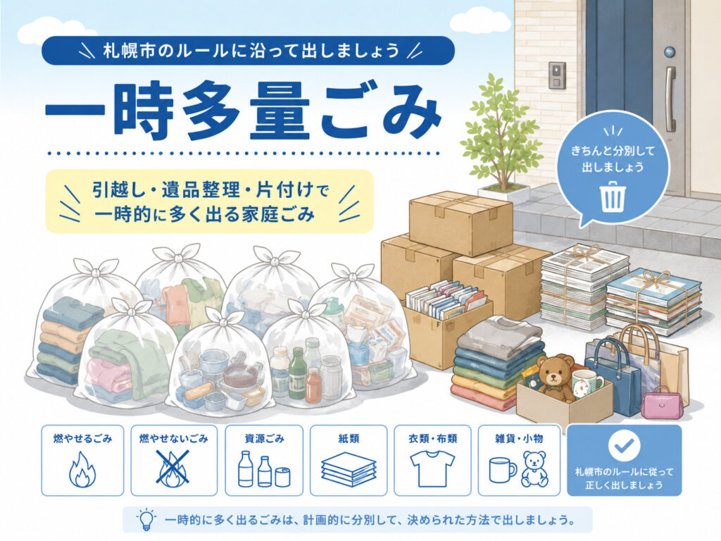引越しや片付けで一時的に大量に出る家庭ごみの図解